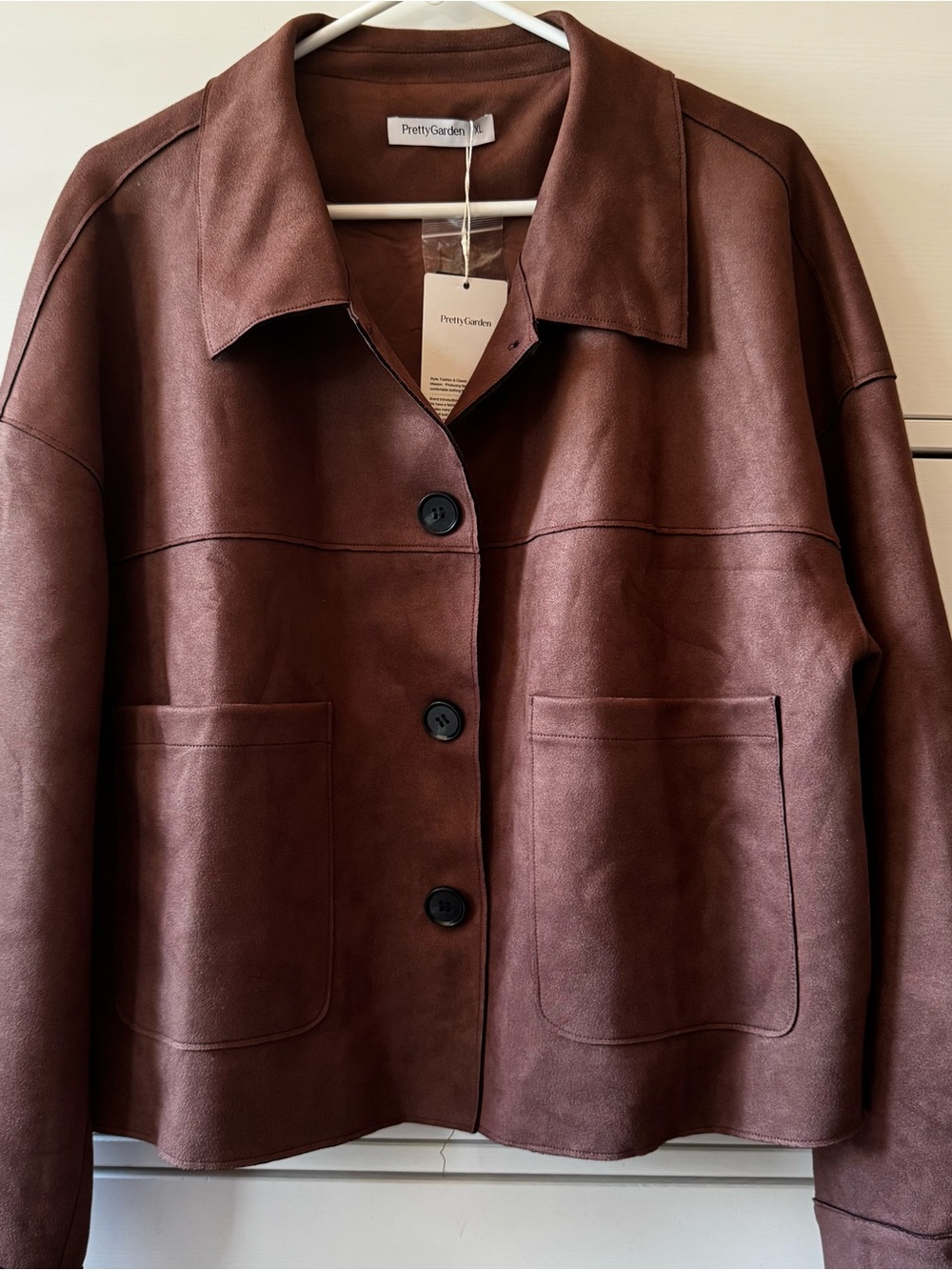 PrettyGarden Women's Brown Suede Button-Up Jacket